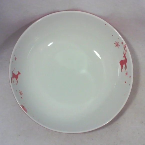 Vintage Porcelain Red Serving Bowl Winter Christmas