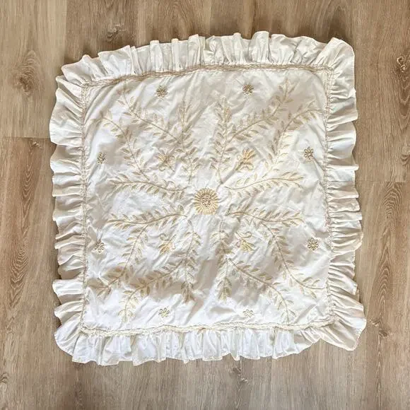 Pottery Barn Euro Sham Floral Embroidered Cream Boho French Country Cottage