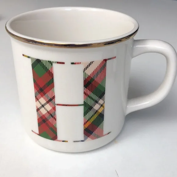 Pottery Barn Plaid Initial H Mug