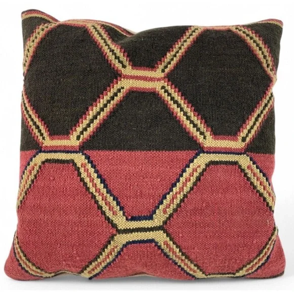 Pottery Barn Kindu Kilim Pillow Brown Red Wool Southwestern Tribal 18x18 New