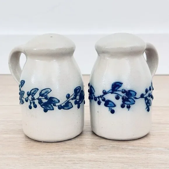 Salmon Falls Pottery Salt & Pepper Shakers Blueberry Vine Stoneware Pottery SEE
