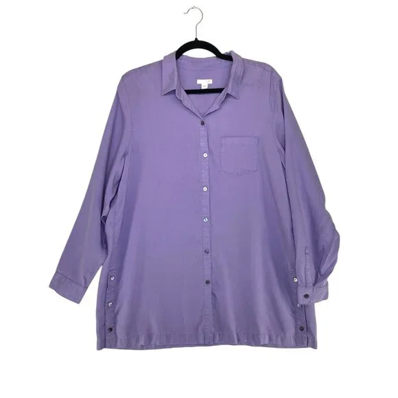 J Jill Blouse Women’s Sz Medium Long tall Purple Button Down Tencel Button Down