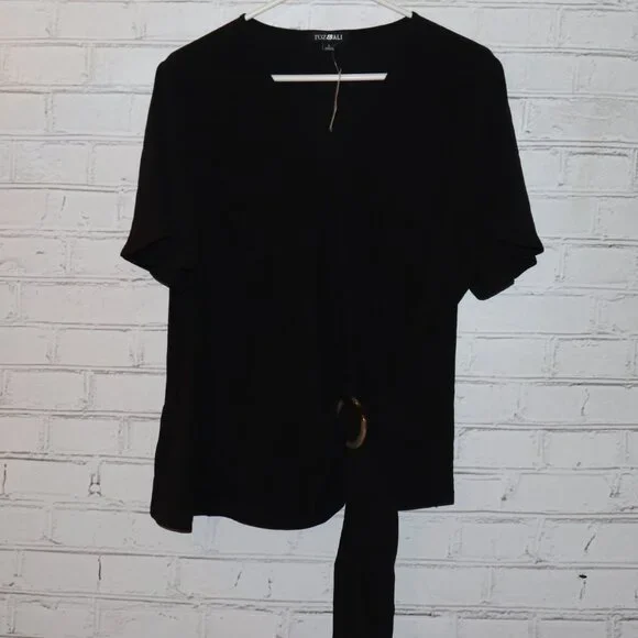 🖤 Roz & Ali Semi‑Sheer Tie‑Waist Blouse · NWT · Large