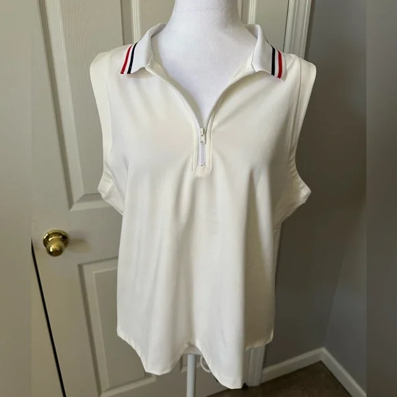 Tommy Bahama Active, Sleeveless Polo Top with Striped Collar, zipper, XL, NWT