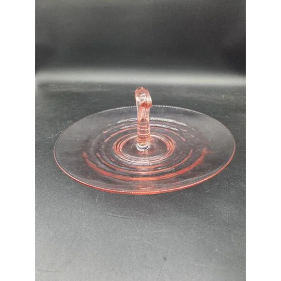 Paden City Pink Depression Glass Party Line Center Handle Tidbit Tray 10 Inch