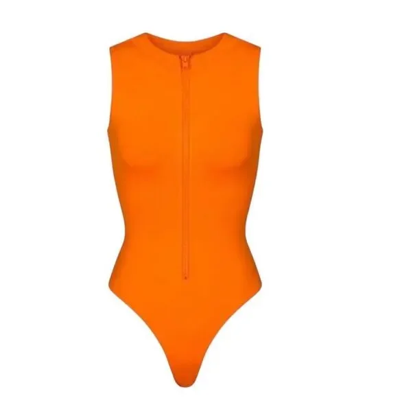 SKIMS Zip Front Sleeveless One Piece Orange NWT