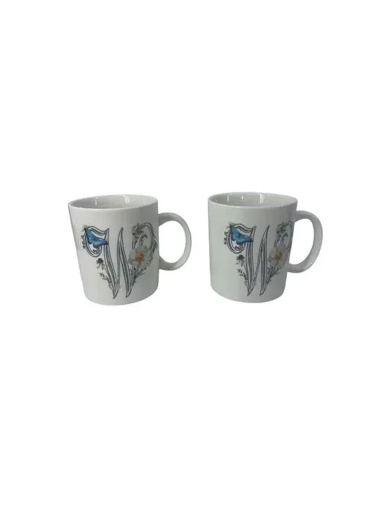 2 Mugs Monique Lhuillier Pottery Barn Tuileries Coffee Initial W Floral