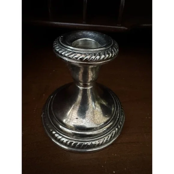 Pottery Barn Eclectic Silver‎ Taper Candle Holder Mini Rope Edged Silver Plated