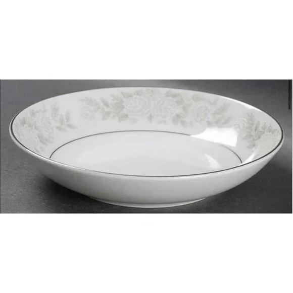 M Adele 3736 Fine China White Gray Roses Silver Japan  Dessert Bowl