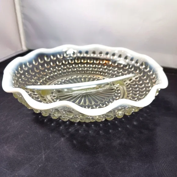 Vintage Fenton Hobnail Divided Dish White Opalescent