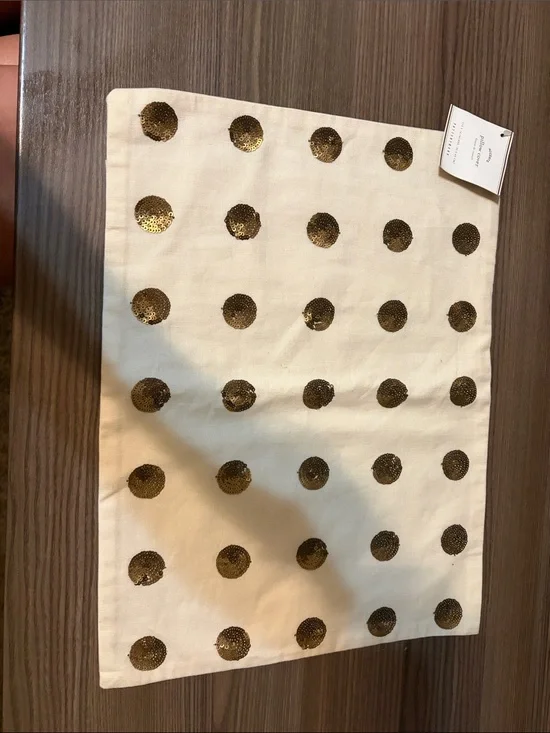 Pottery Barn Cream Pillow Cover with Gold Sequin Polka Dots