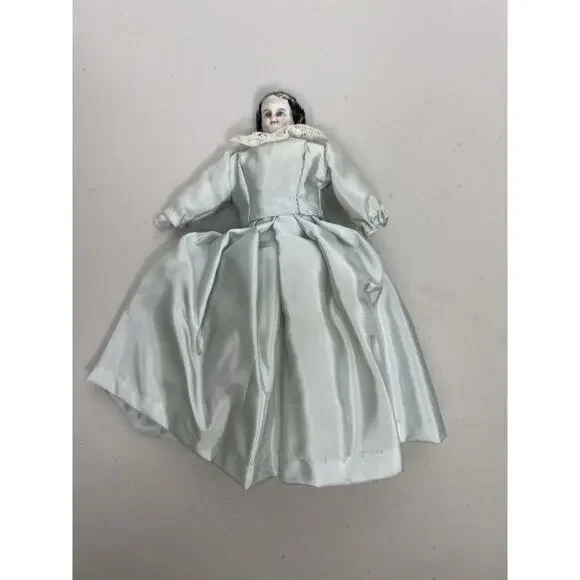 Antique Porcelain Head German China Doll Cloth Body Blue Dress