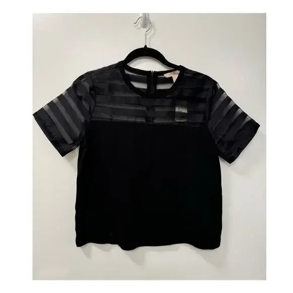Forever 21 NWT XS Boxy Fit Short Sleeve Illusion Top Black