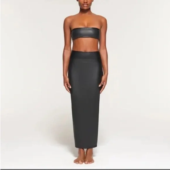 NWT Skims (B13) Micro Swim Pleather Long Skirt Sz S Onyx Black