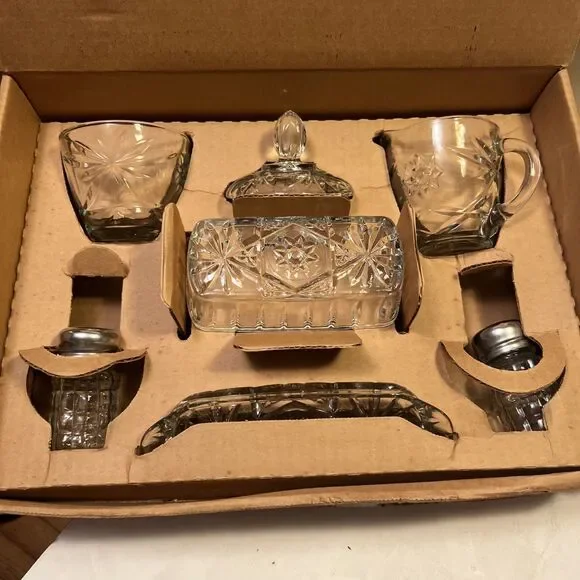 Anchor Hocking Early American Prescut 7pc  Table Service Set- original box.