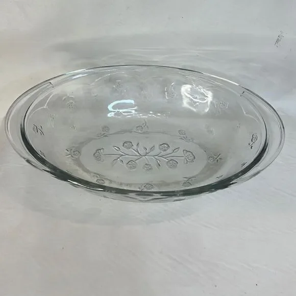 Savannah Serving Bowl Floral Flower Embossed Glass Handles 8 X 13 Inches