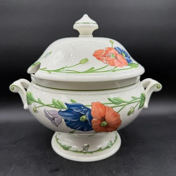 Vintage Villeroy Boch Amapola Soup Tureen Large Floral Serving Dish Cottage