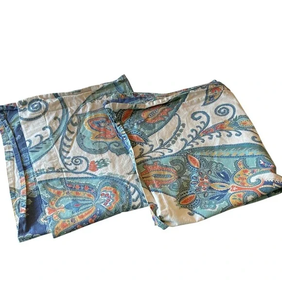 Pottery Barn Paisley Print Pillowcase Pillow Cover Set 23x28 Blues Green Orange