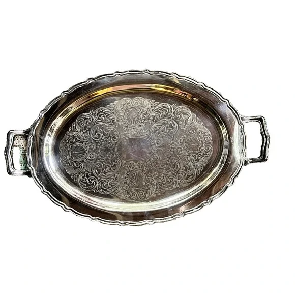 Silver Plated Handled Oval Serving Tray 20