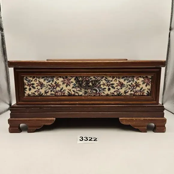 PAT YOSHIKAWA JAPAN WOODEN FLORAL JEWELRY BOX MIRROR RING ORGANIZER