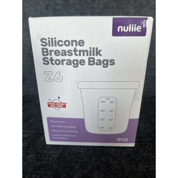 Nuliie Silicone Breastmilk Storage Bags 7 Pcs, 8oz/240ml, Double Seal