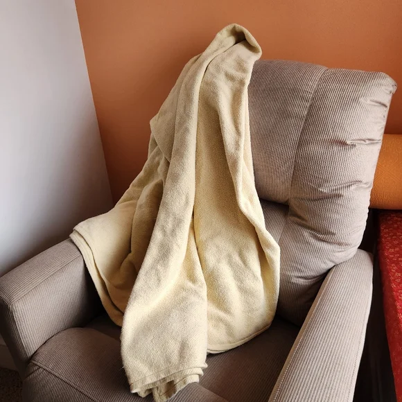 POTTERY BARN Blanket Yellow 85 x 85 Cotton Linen Blend Reversible Throw