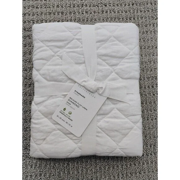 Pottery Barn Belgian Flax Linen White Diamond Standard Pillow Cover