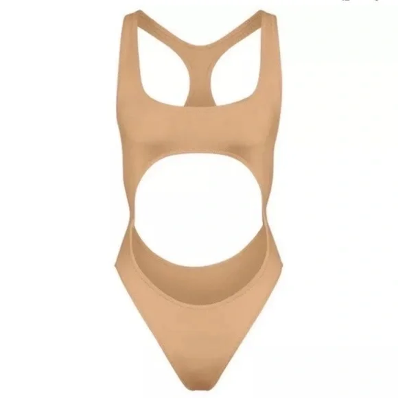 NEW- SKIMS (B10) Recycled Swim One Piece Cut-Out Monokini in Ochre size M