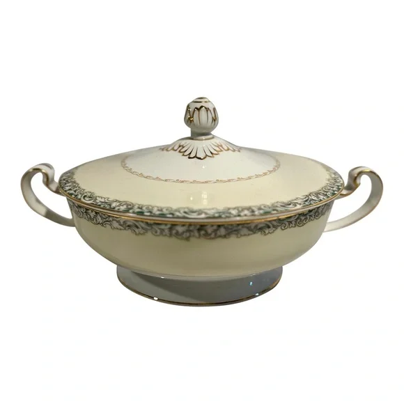 Vintage Noritake Handled Porcelain Covered Serving Vegetable Dish Roses