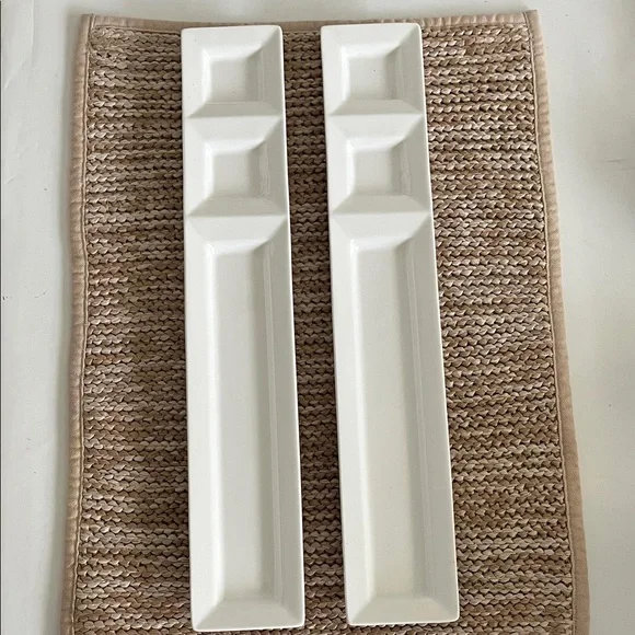 Set of 2 Xiahe Sam & Squito 14.20”L 2.25” W White Ceramic Sushi Serving Trays