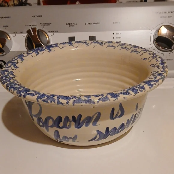 Vintage Blue and Cream Popcorn Bowl