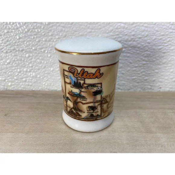 Vintage Utah White Ceramic Salt Shaker Travel Souvenir NOS