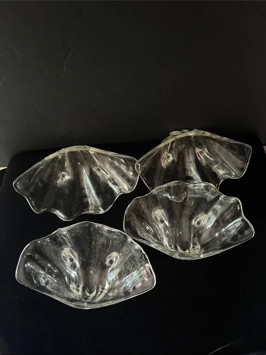 MCM Lot of Four (4) Clear Plastic Lucite Clam Shell Serving Dishes