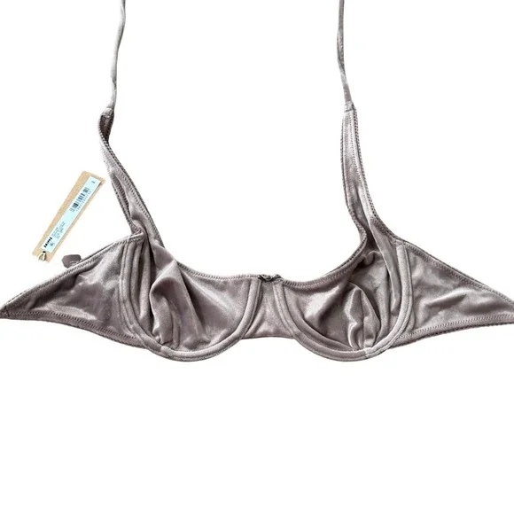 SKIMS Velvet Swim Underwire Scoop Top Umber Brown Bikini XS BT-SCP-8256W NEW