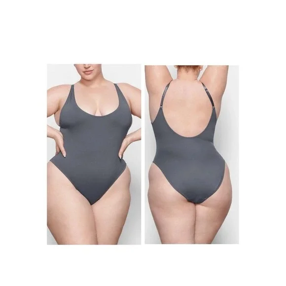 Skims Signature Swim Scoop‎ Neck One-Piece Swimsuit in Gunmetal Women's 3X