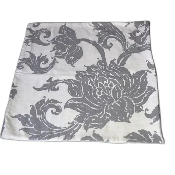 POTTERY BARN Pomegranate Floral Pillow Cream and gray Cover 22 x 22 inches