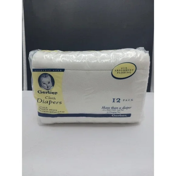 Gerber Cloth Diapers 12 Pack Prefold Birdseye Weave White Absorbent Padding New
