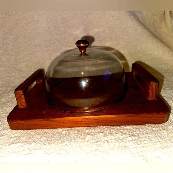 RARE Vintage 1960’s Goodwood Teak Cheese Tray Dome Cloche 10