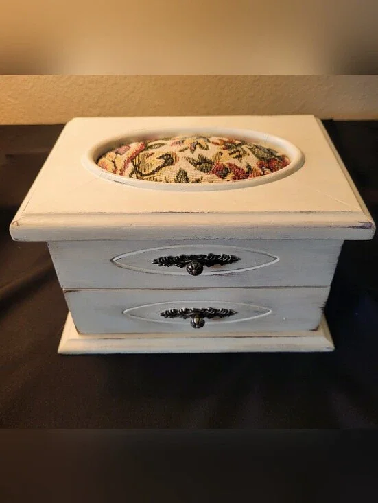 Shabby Chic Jewelry Box with Drawers & Mirror – Ivory Distressed Finish