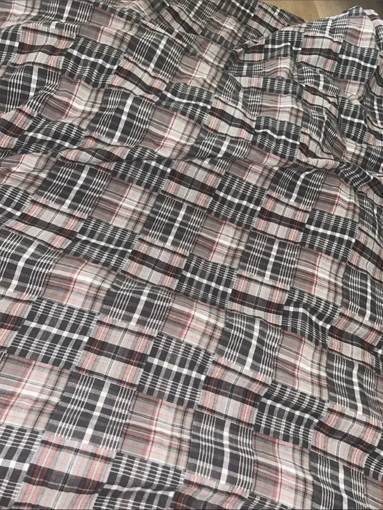 🌈 PB DORM POTTERY BARN black red grey madras TWIN DUVET COVER