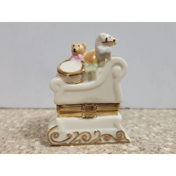 Vintage Lenox Christmas Sleigh Treasure Box Horse Bear