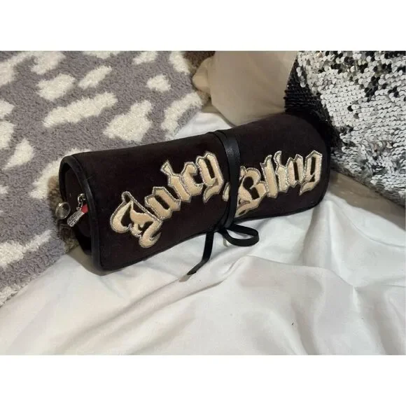 Juicy Couture vintage y2k velour bling Jewelry Box bag pouch Case & Storage roll