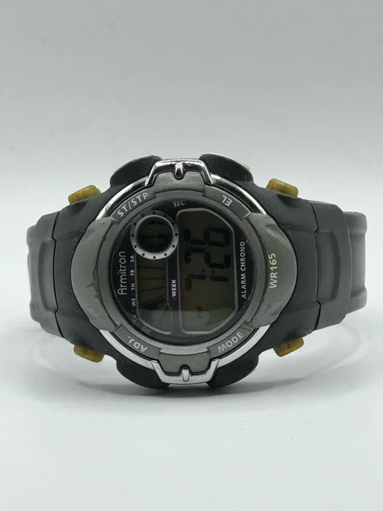 Armitron Men Watch Gray Black Rubber Chro Month Day Date WR165 (New Battery)