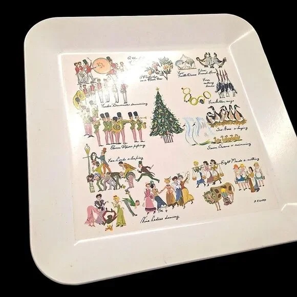 TWELVE DAYS OF CHRISTMAS SERVING TRAY VTG 1954 WAVERLY PRODUCTS MCM by H.Howard