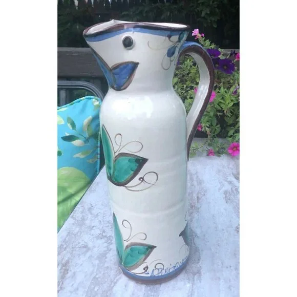 Signed Studio Pottery Pitcher Carafe Wine Water Jug decanter signed 12