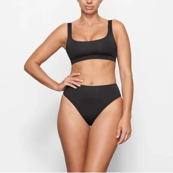 NWT SKIMS Signature Swim Mid Waist Bottom Onyx Black Extra Small XS