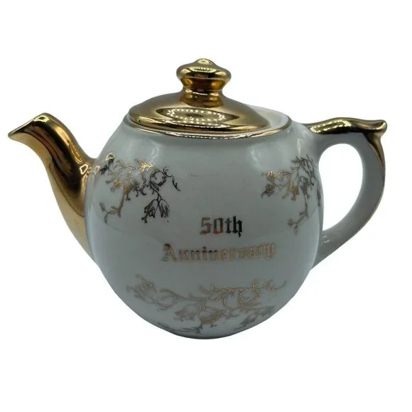 Hand painted 22-Kt. Gold 50th Anniversary Teapot with Lid