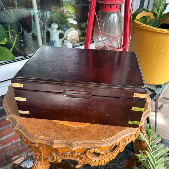 Vintage Wooden Jewelry Box with Brass Accents