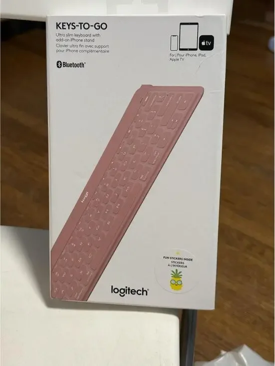 Logitech Keys-to-Go Super-Slim and Super-Light Bluetooth Keyboard Blush Pink.