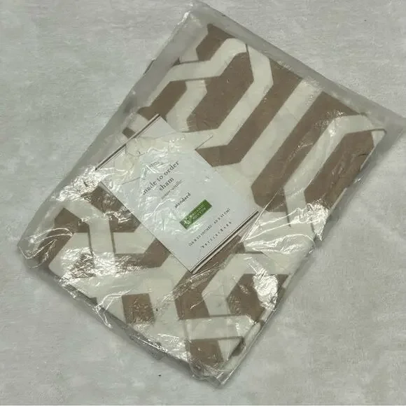 Pottery Barn Standard Pillow Sham Tan White Trellis Pattern Bedding NIP NEW
